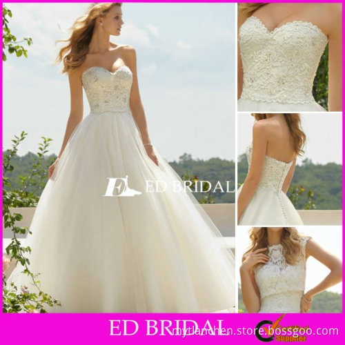 Vintage Princess Wedding Dresses A Line Strapless Sweetheart Beaded Lace Tulle Floor Length Outdoor Bridal Gowns